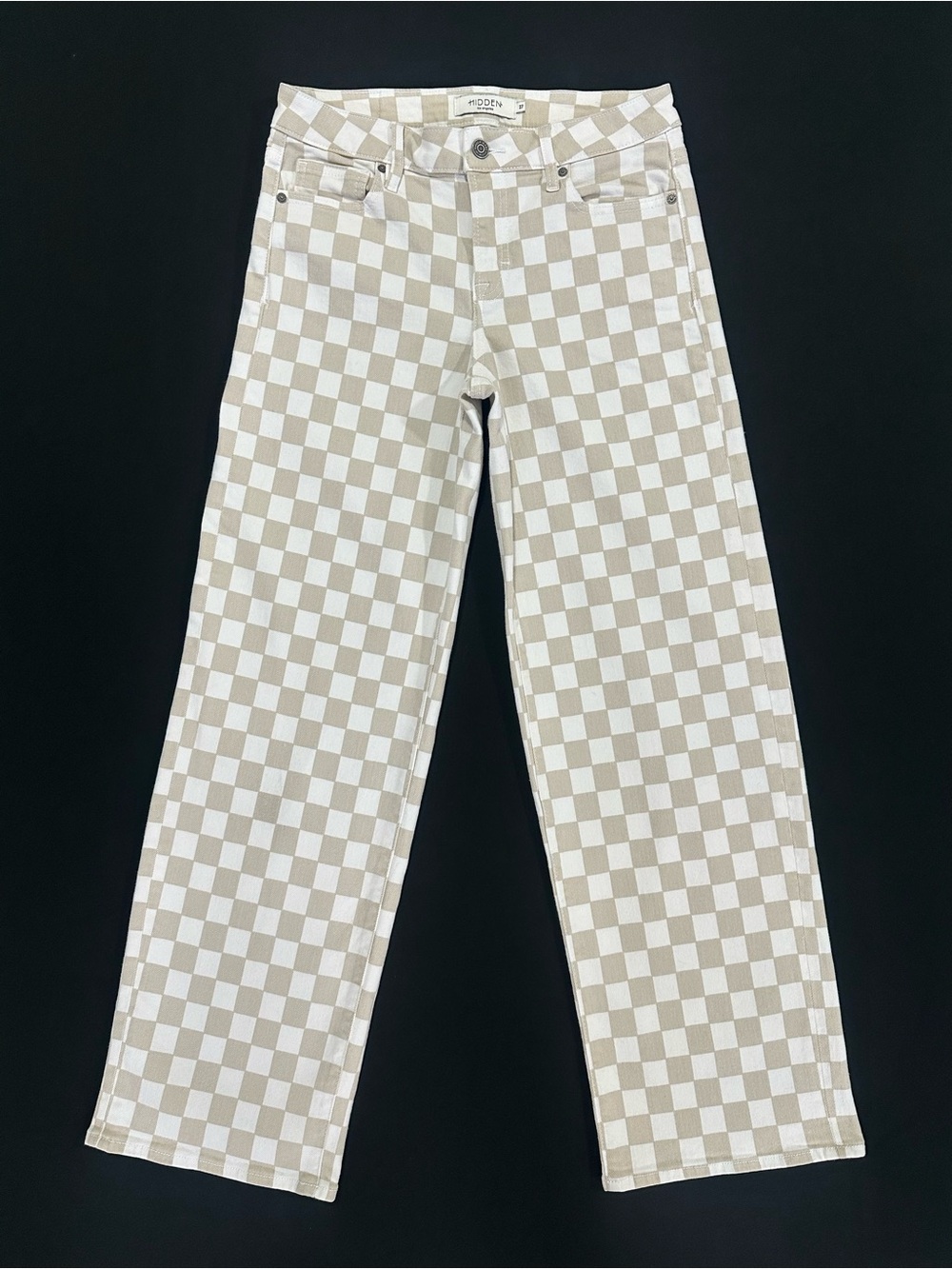Hidden Los Angeles Checkerboard Dad Jeans Size 27 Cream Tan Wide Leg